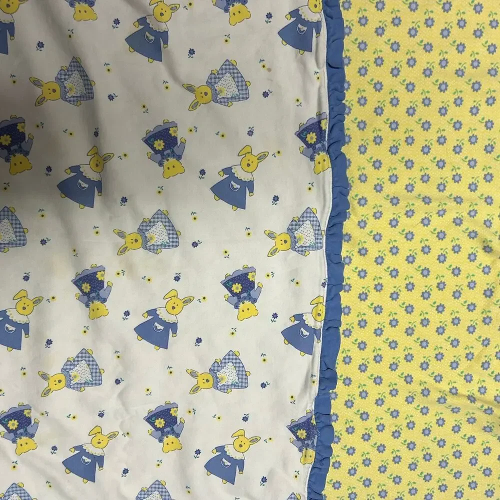 Vintage 1997 Gymboree French Country Baby Blanket Ruffle Trim Reversible